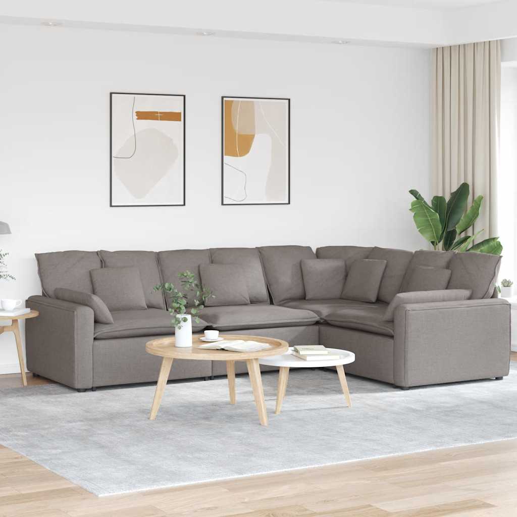 Modulsofa med hynder i stof - gråbrun L-form, 4 dele