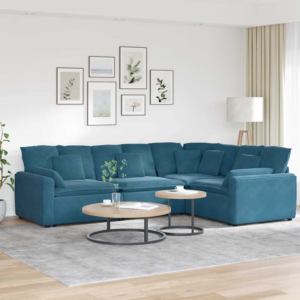 vidaXL Modulares Sofa mit Kissen Samt Blau