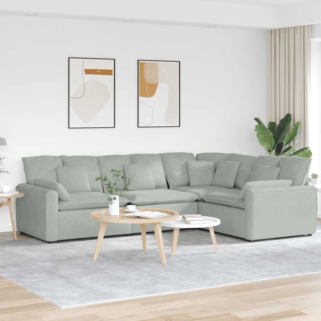 Modulsofa med hynder i fløjl - lysegrå, L-formet 317 × 217 cm