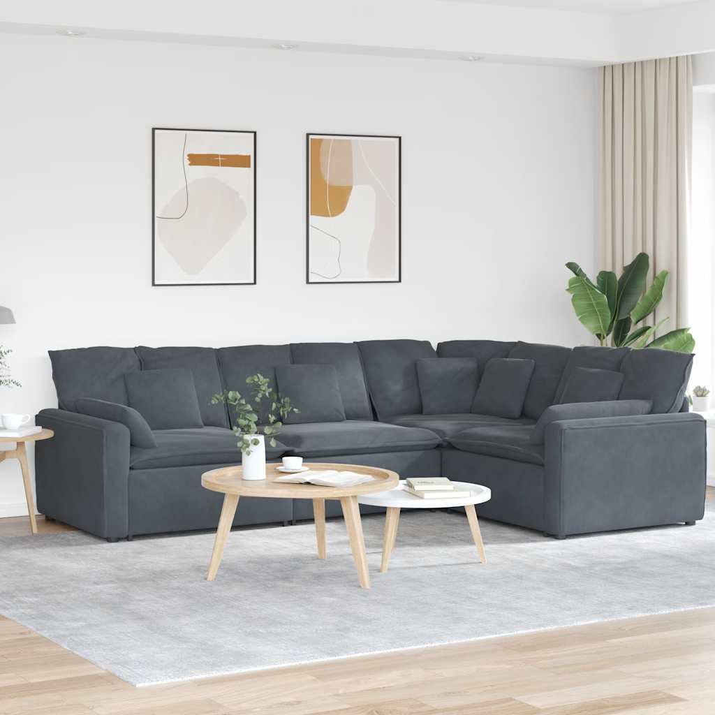 vidaXL Modulares Sofa mit Kissen Samt Dunkelgrau