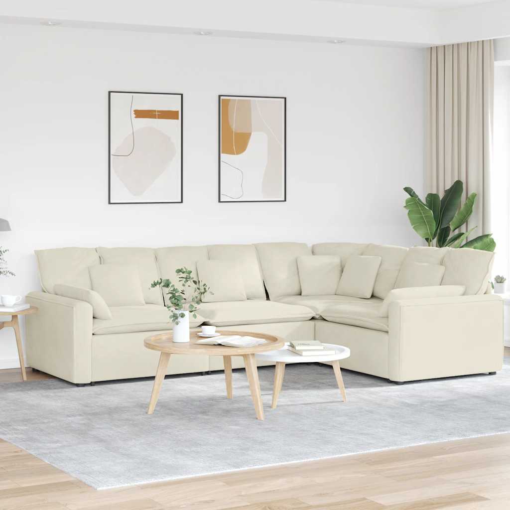Modulsofa i fløjl med hynder cremefarvet 317 x 217 cm