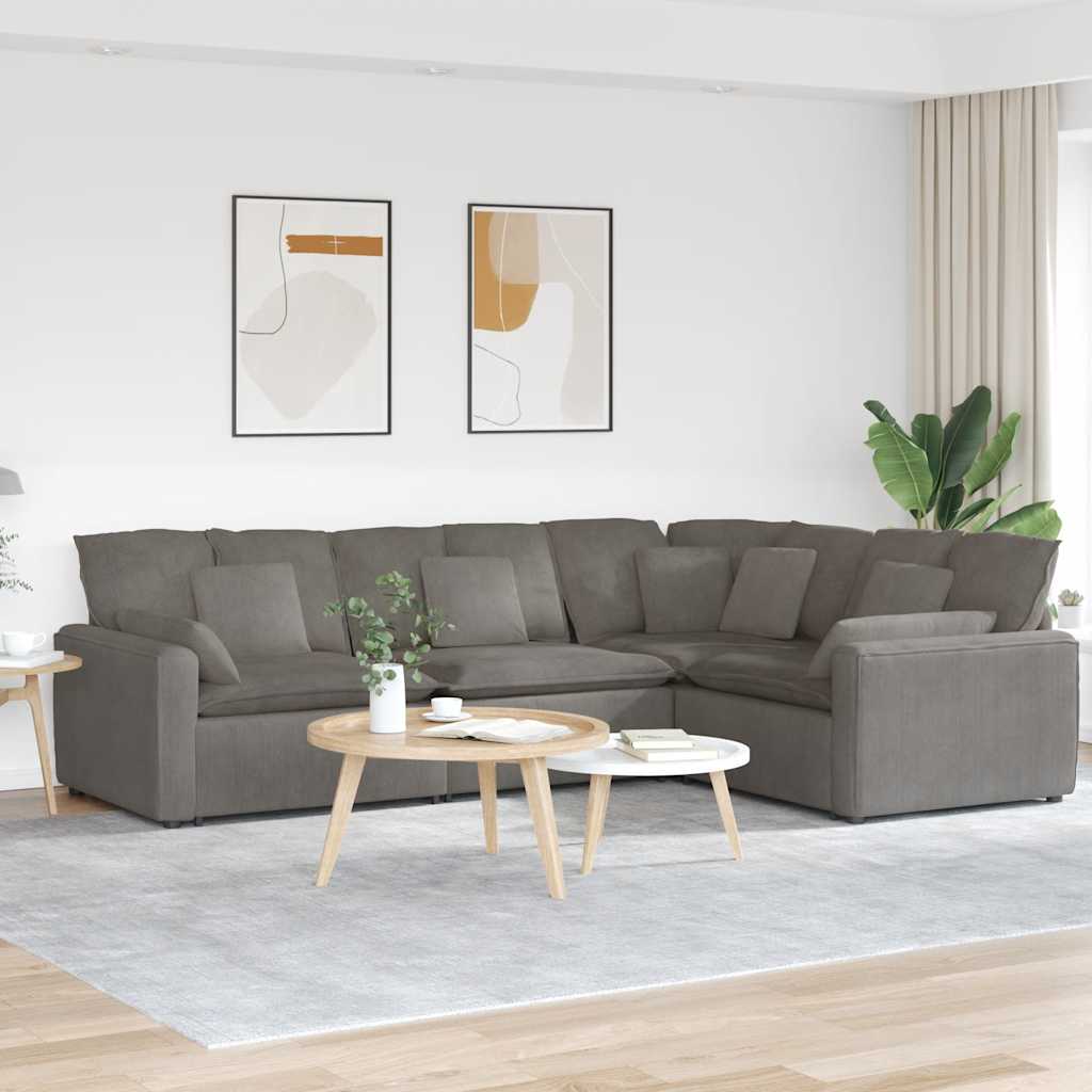 Modulsofa med hynder i fløjlsstof - lysegrå L-form, 4 dele