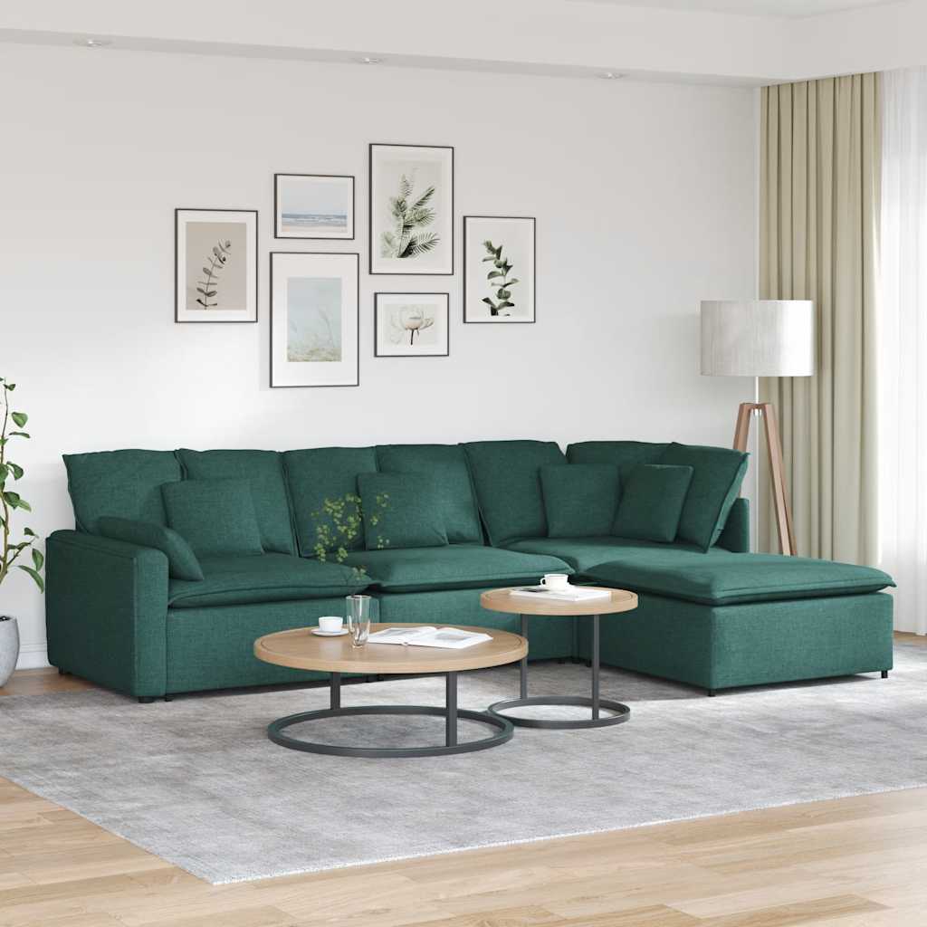 vidaXL Canapea modulară cu taburet și perne, textil, verde închis
