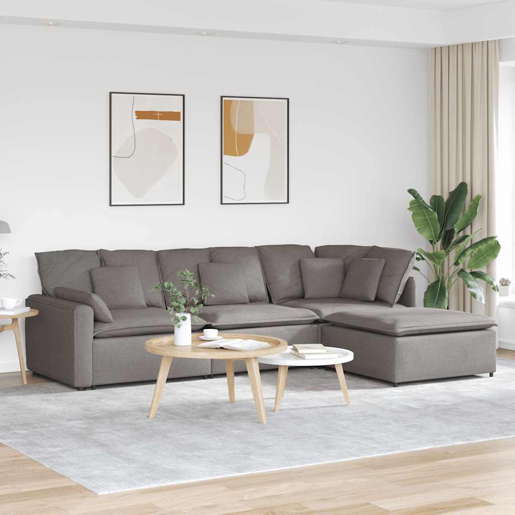 Modulsofa med chaiselong/fodskammel og hynder - stof gråbrun