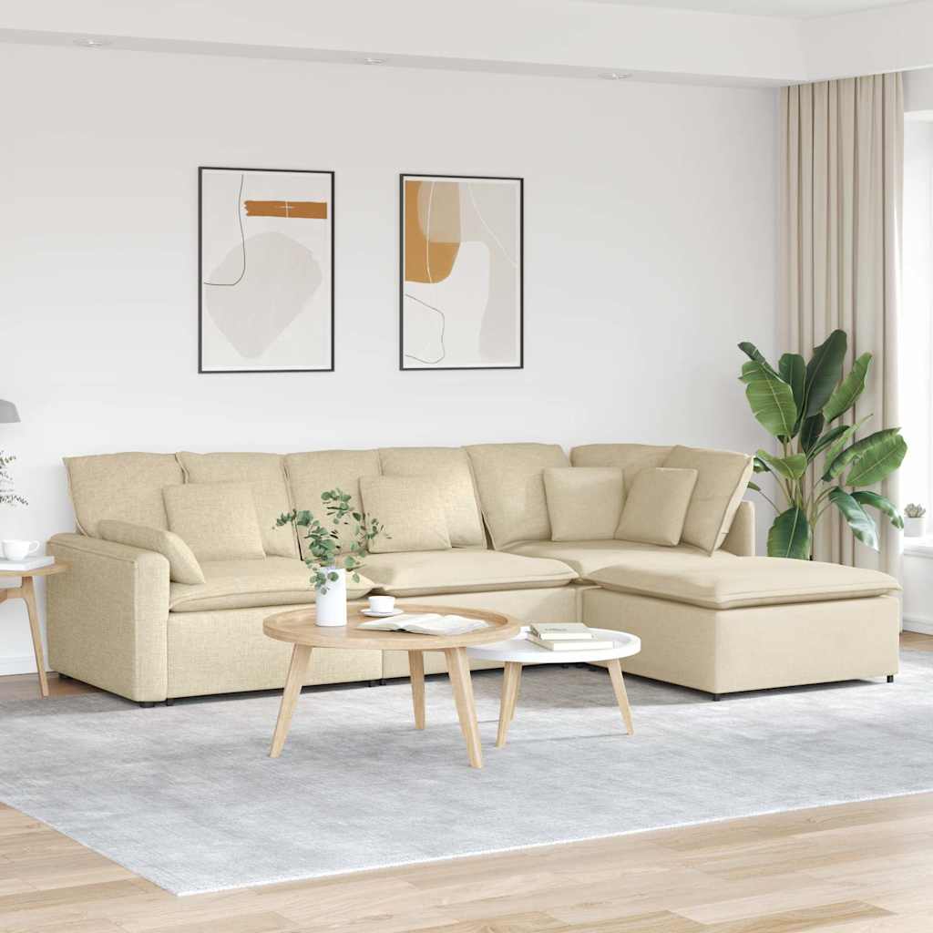 vidaXL Modulares Sofa mit Fußhocker Kissen Stoff Creme