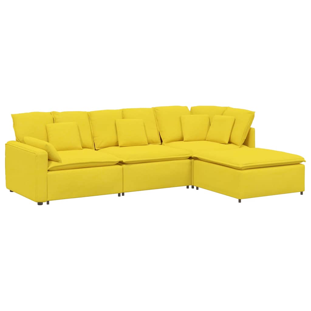 Thumbnail - vidaXL Modulares Sofa mit Fußhocker Kissen Stoff Hellgelb