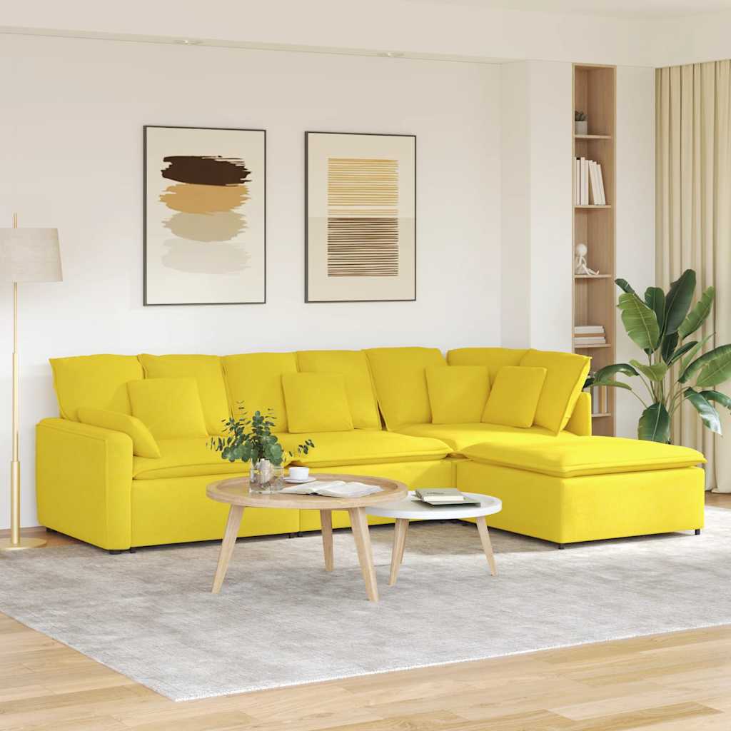 vidaXL Canapea modulară cu taburet și perne, textil, galben deschis