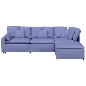 vidaXL Modulares Sofa mit Fu&szlig;hocker Kissen Stoff Jeansblau