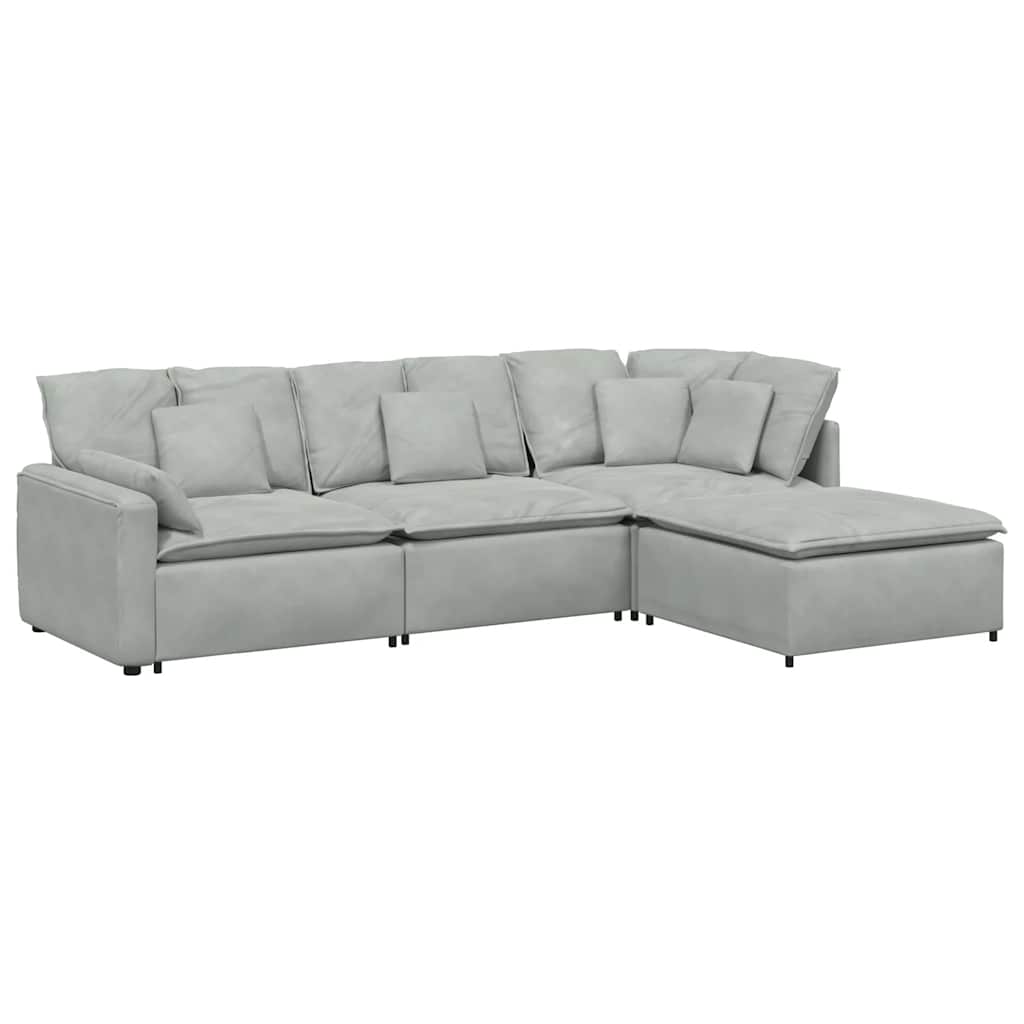 Thumbnail - vidaXL Modulares Sofa mit Fußhocker Kissen Samt Hellgrau