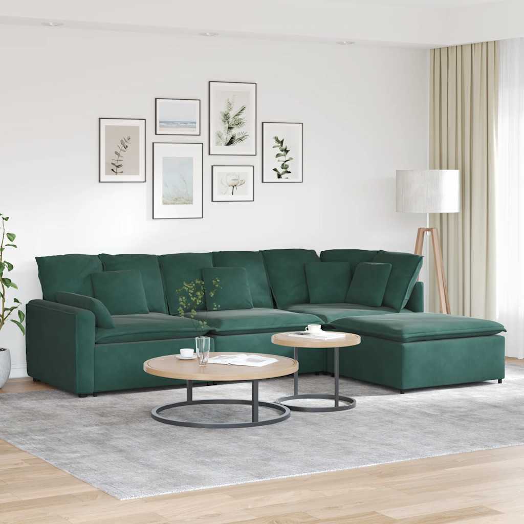 vidaXL Canapea modulară cu taburet și perne, catifea, verde închis
