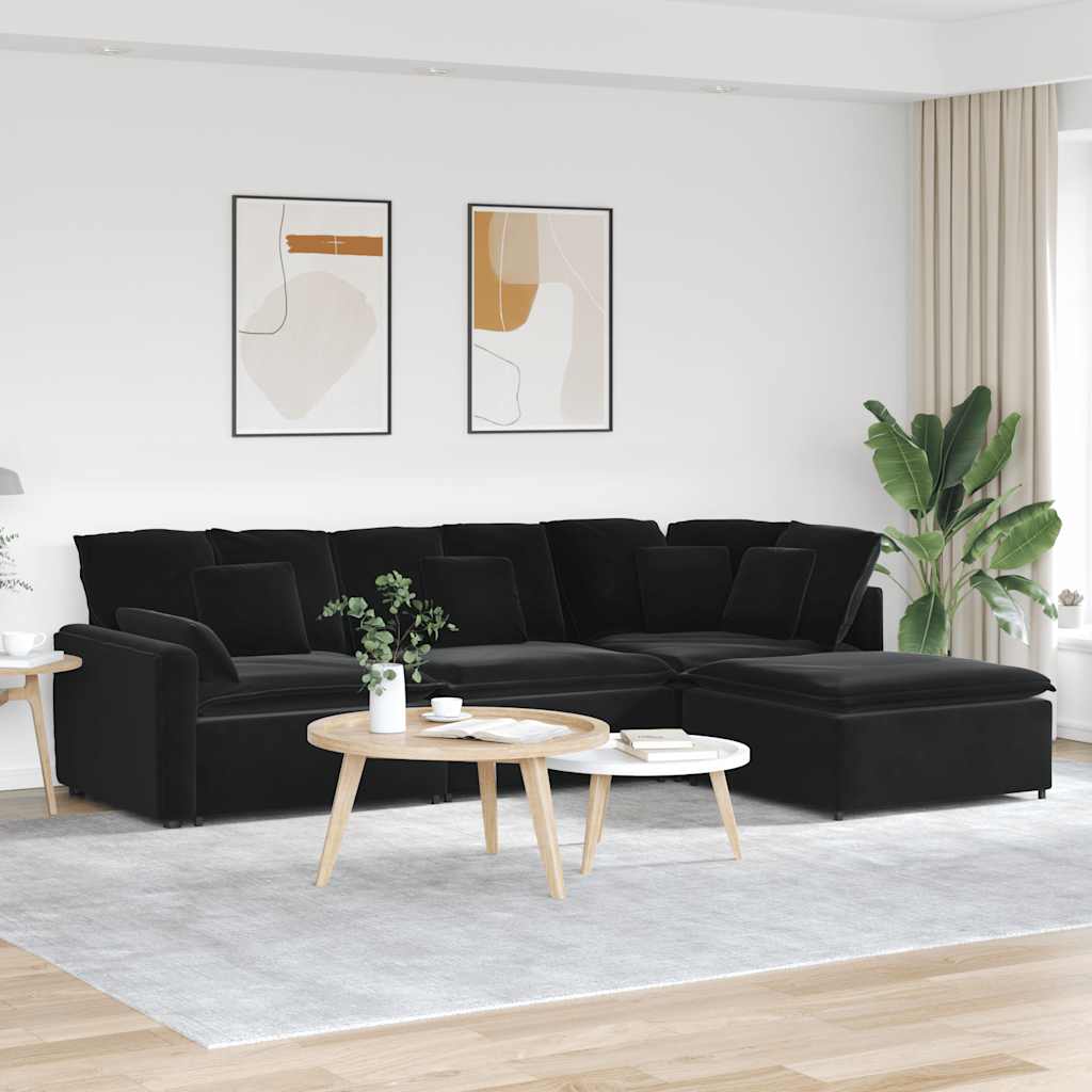 vidaXL Modulares Sofa mit Fußhocker Kissen Samt Schwarz