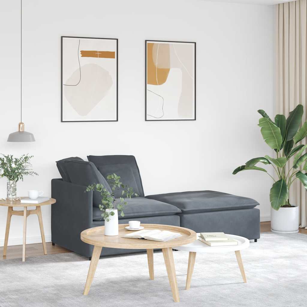 vidaXL Modulares Sofa mit Fußhocker Kissen Samt Dunkelgrau