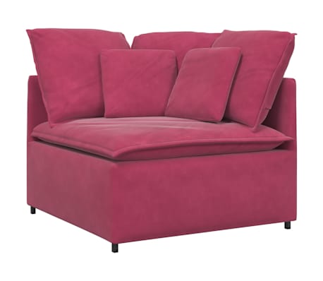 vidaXL Modulsoffa med fotpall och dynor sammet vinr&ouml;d