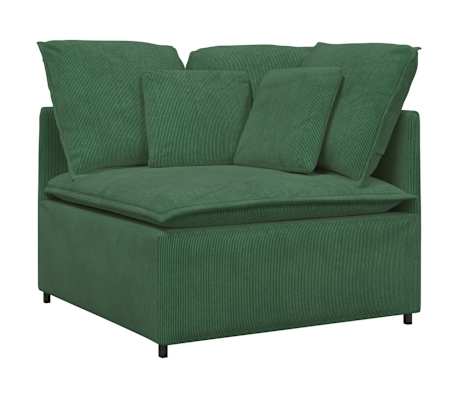 vidaXL Modulares Sofa mit Fu&szlig;hocker Kissen Cordstoff Dunkelgr&uuml;n