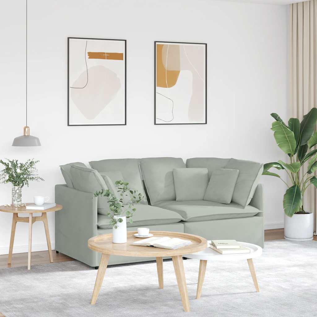 vidaXL Modulares Sofa mit Kissen Samt Hellgrau