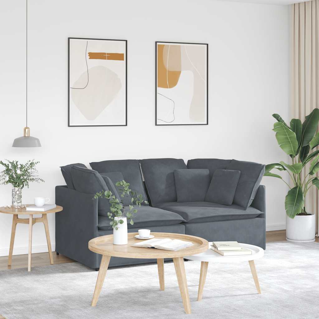 vidaXL Modulares Sofa mit Kissen Samt Dunkelgrau