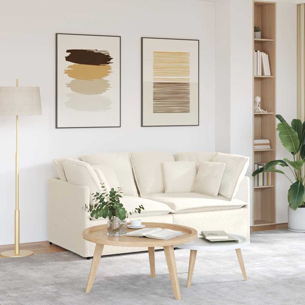 vidaXL Modulares Sofa mit Kissen Stoff in Lammwolloptik Creme