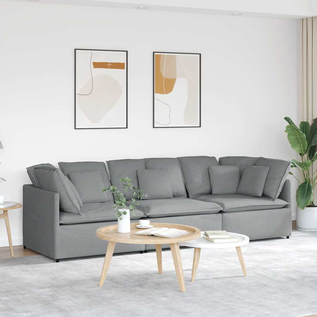 vidaXL Modulares Sofa mit Kissen Stoff Hellgrau