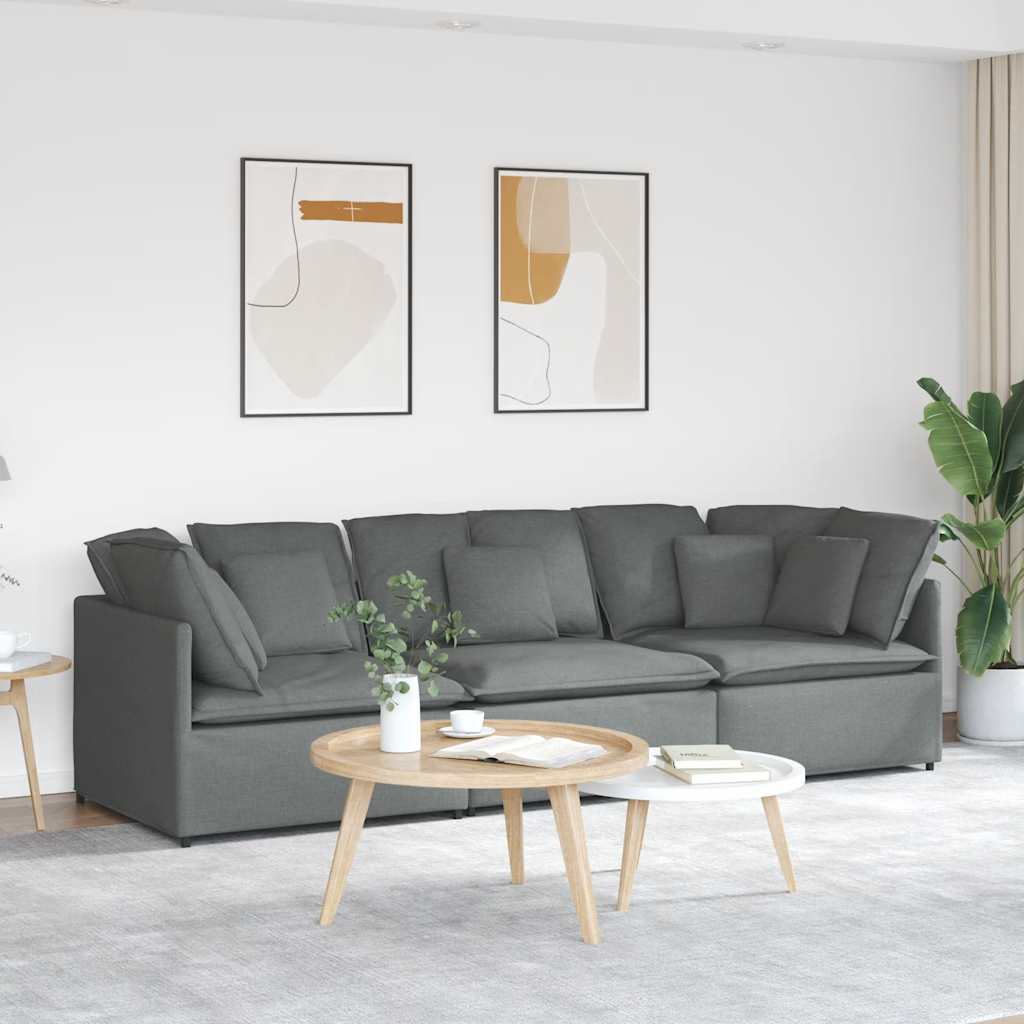 vidaXL Modulares Sofa mit Kissen Stoff Dunkelgrau