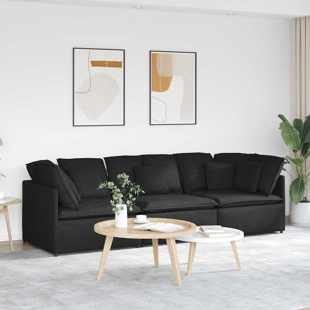 vidaXL Modulares Sofa mit Kissen Stoff Schwarz