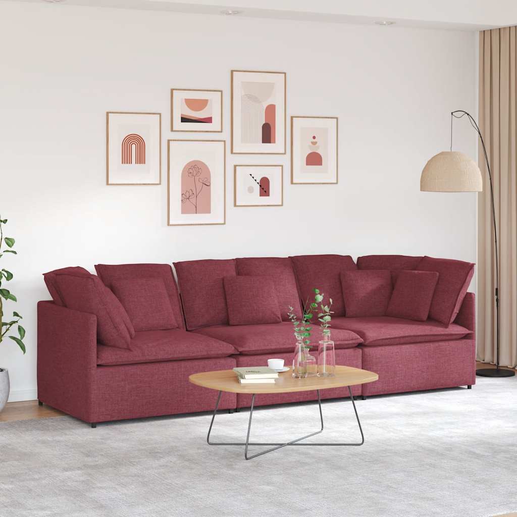 vidaXL Modulares Sofa mit Kissen Stoff Weinrot