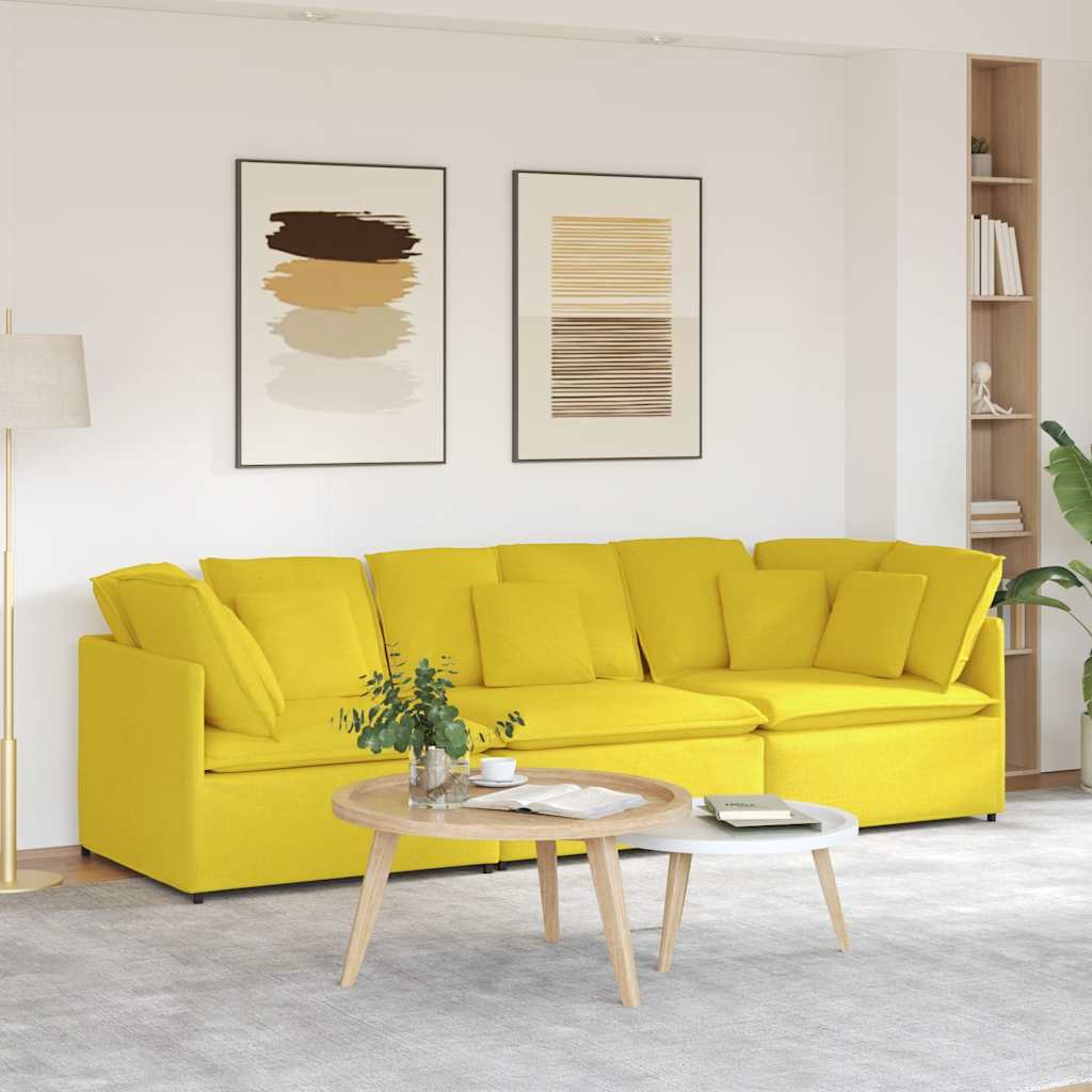 vidaXL Modulares Sofa mit Kissen Stoff Hellgelb