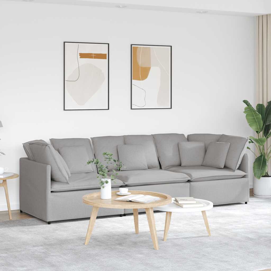 Modulaire bank met kussens stof wolk grijs