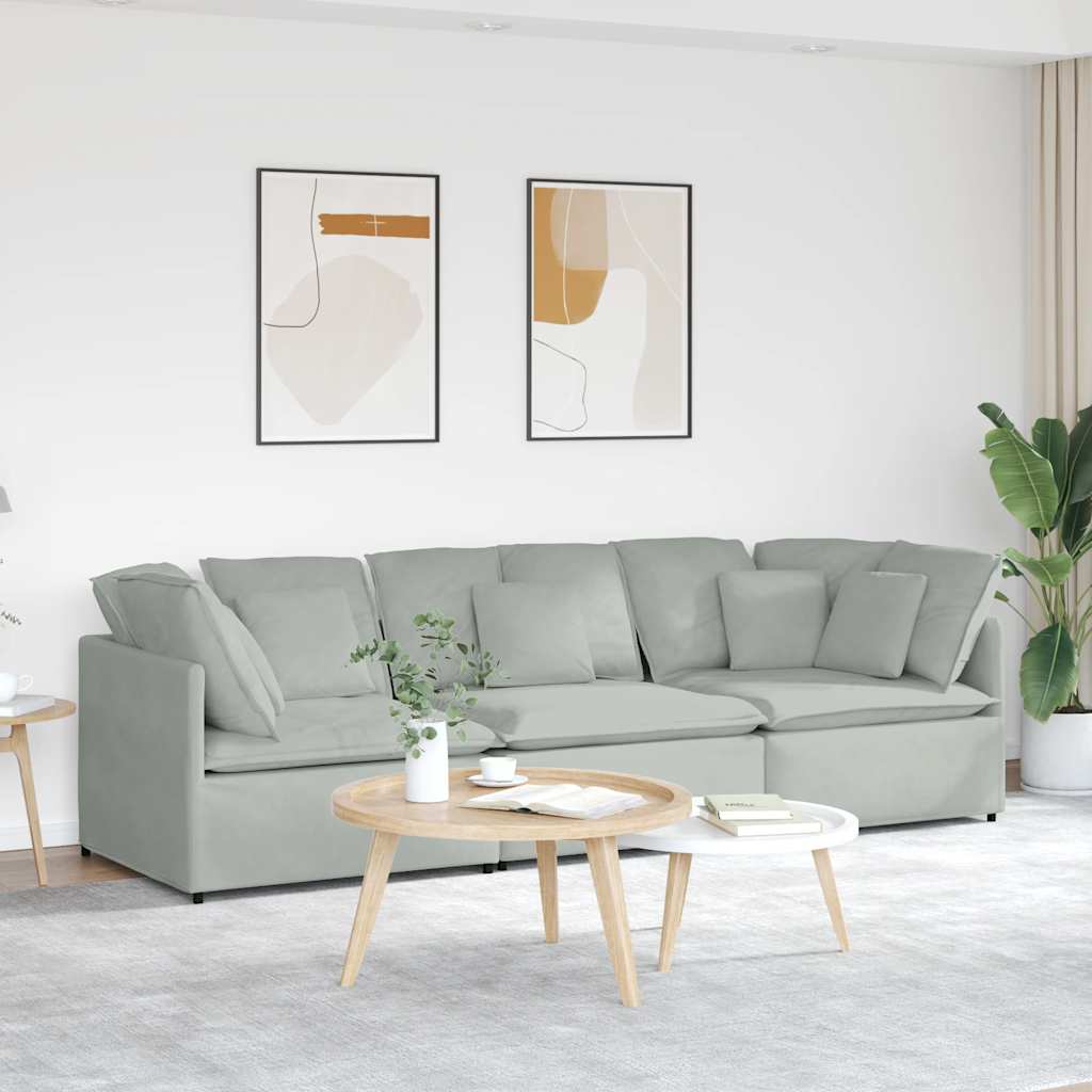 vidaXL Modulares Sofa mit Kissen Samt Hellgrau