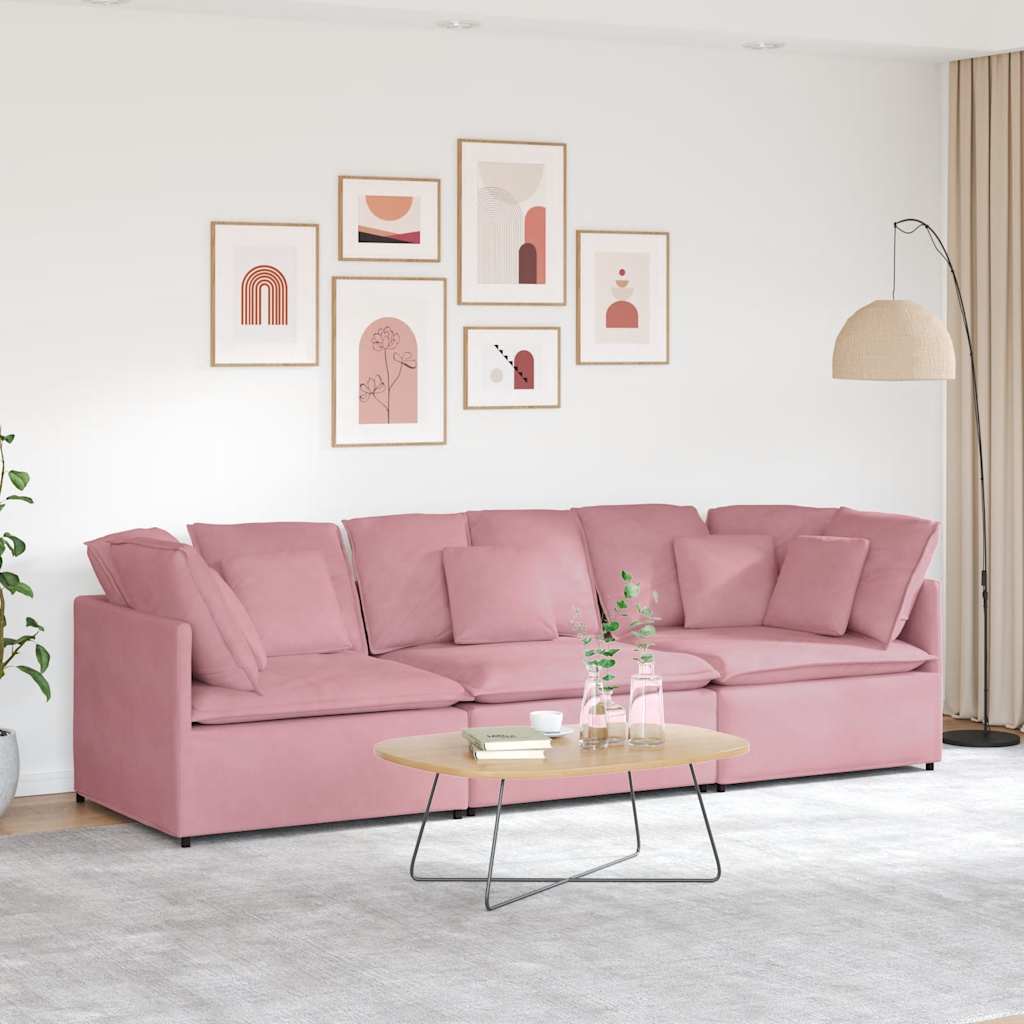 Sofá modular com almofadas veludo rosa