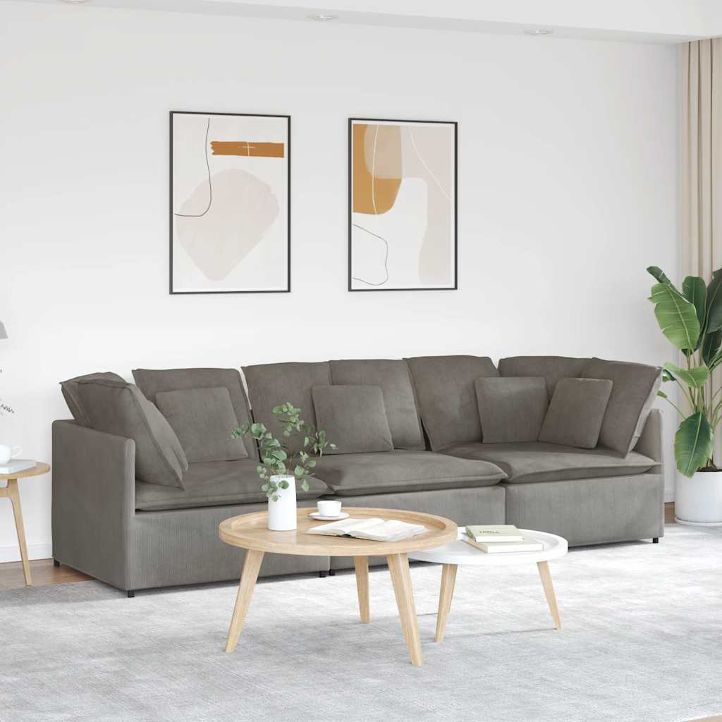 vidaXL Modulares Sofa mit Kissen Cordstoff Hellgrau