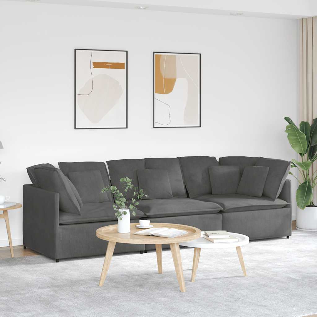 vidaXL Modulares Sofa mit Kissen Cordstoff Dunkelgrau