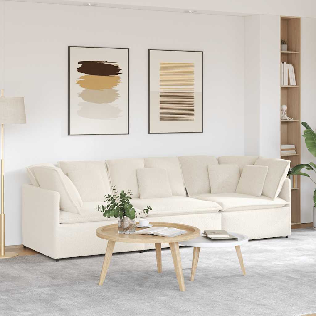 vidaXL Modulaire bank met kussens gekrulde wolachtige stof crème
