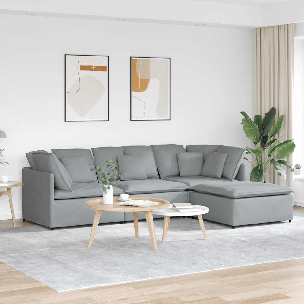 vidaXL Modulares Sofa mit Fußhocker Kissen Stoff Hellgrau