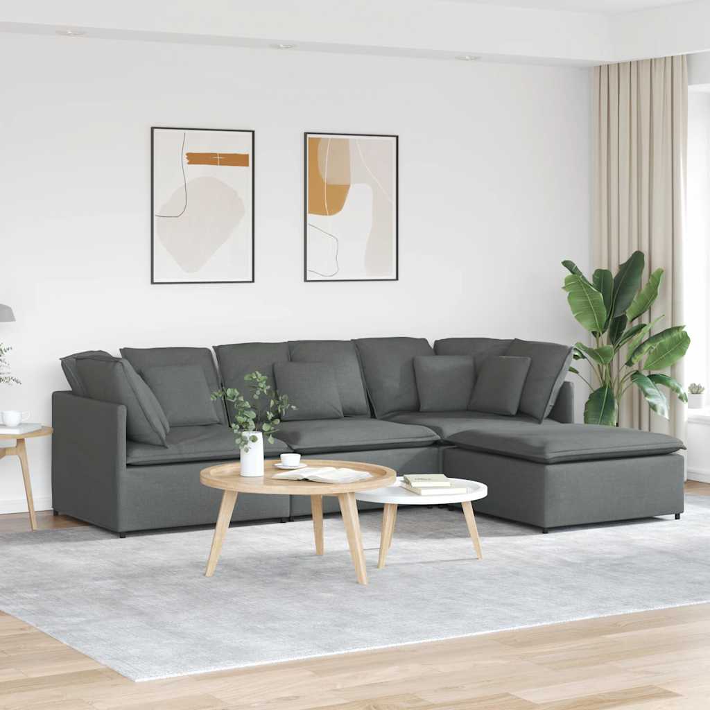 vidaXL Modulares Sofa mit Fußhocker Kissen Stoff Dunkelgrau