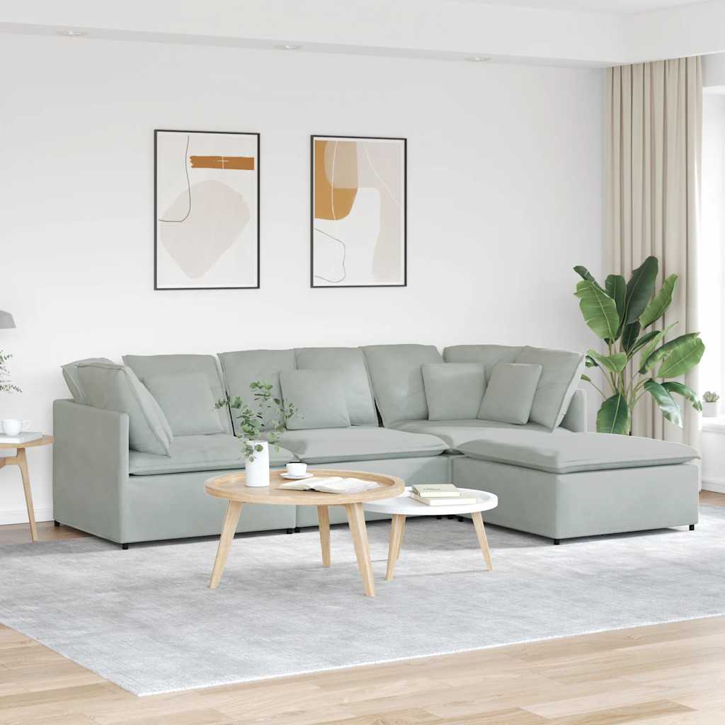 vidaXL Modulares Sofa mit Fußhocker Kissen Samt Hellgrau