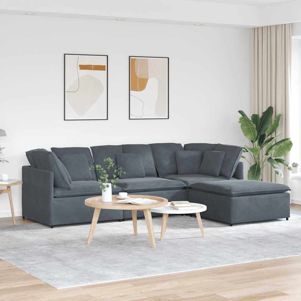 vidaXL Modulares Sofa mit Fußhocker Kissen Samt Dunkelgrau