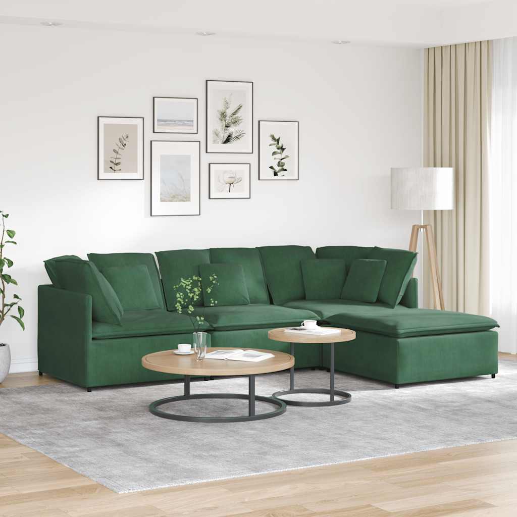 vidaXL Modulares Sofa mit Fußhocker Kissen Cordstoff Dschungelgrün