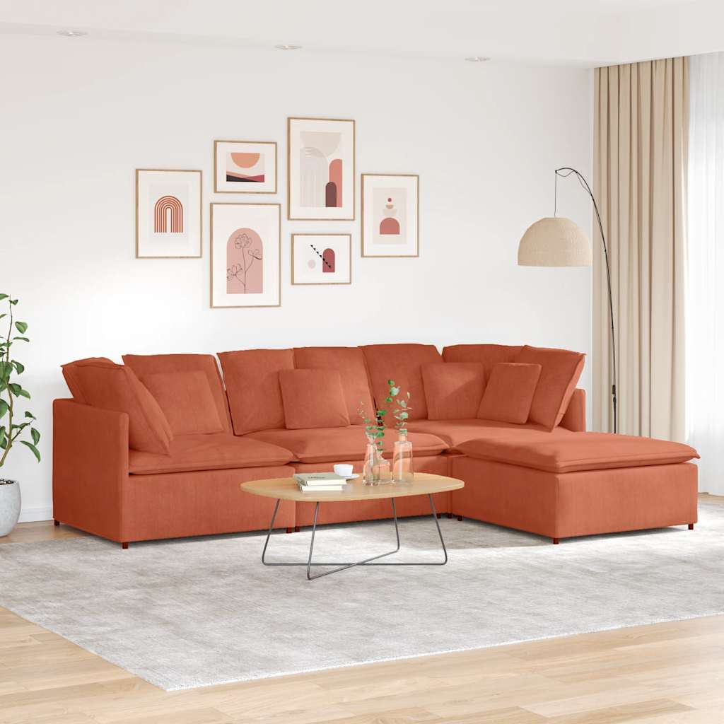 vidaXL Modulares Sofa mit Fußhocker Kissen Cordstoff Rot Orange