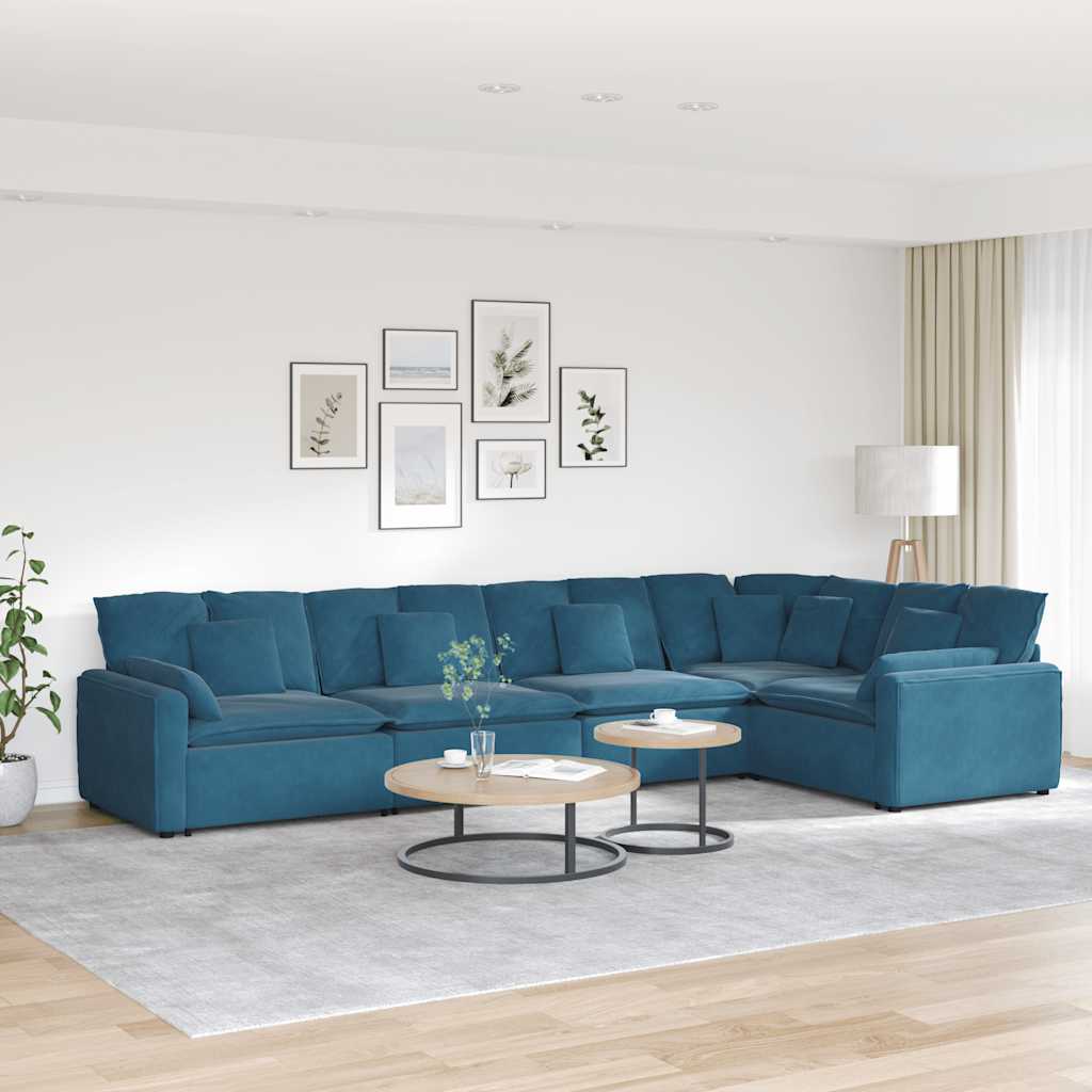 vidaXL Modulares Sofa mit Kissen Samt Blau