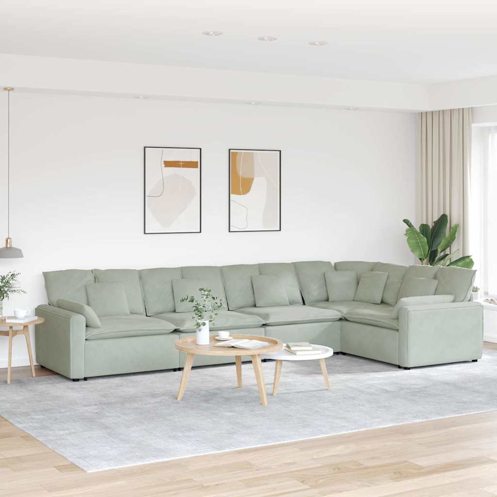 vidaXL Modulares Sofa mit Kissen Samt Hellgrau