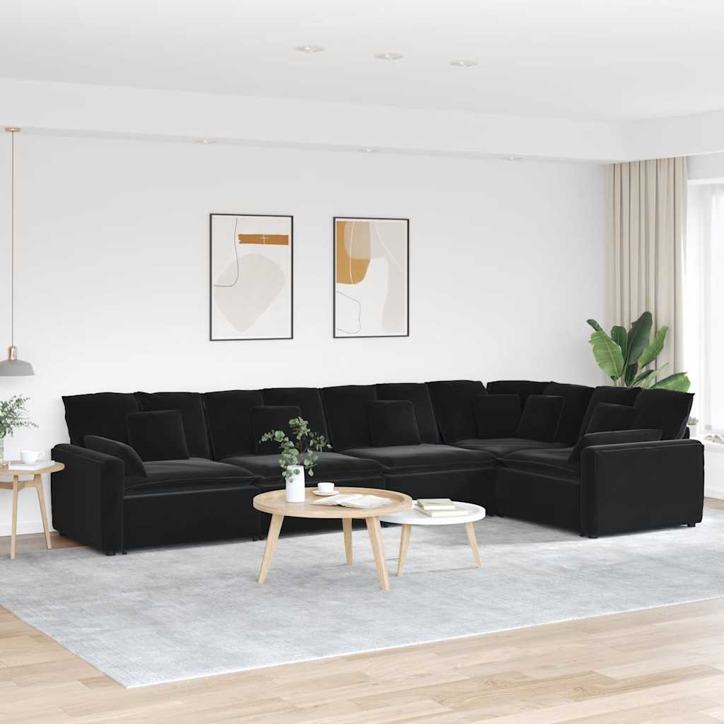 vidaXL Modulares Sofa mit Kissen Samt Schwarz