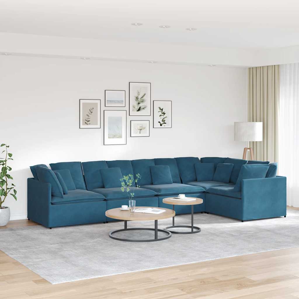 vidaXL Modulares Sofa mit Kissen Samt Blau