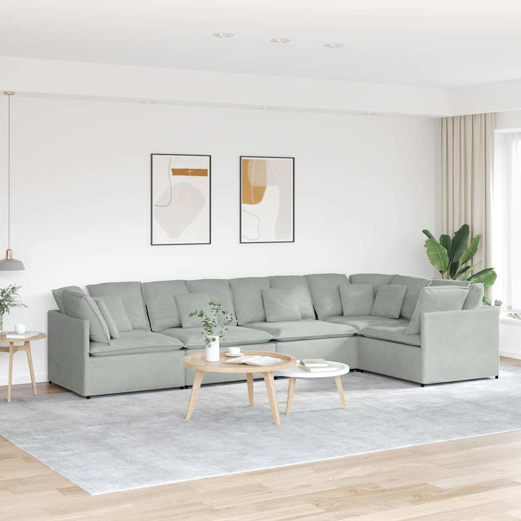 vidaXL Modulares Sofa mit Kissen Samt Hellgrau