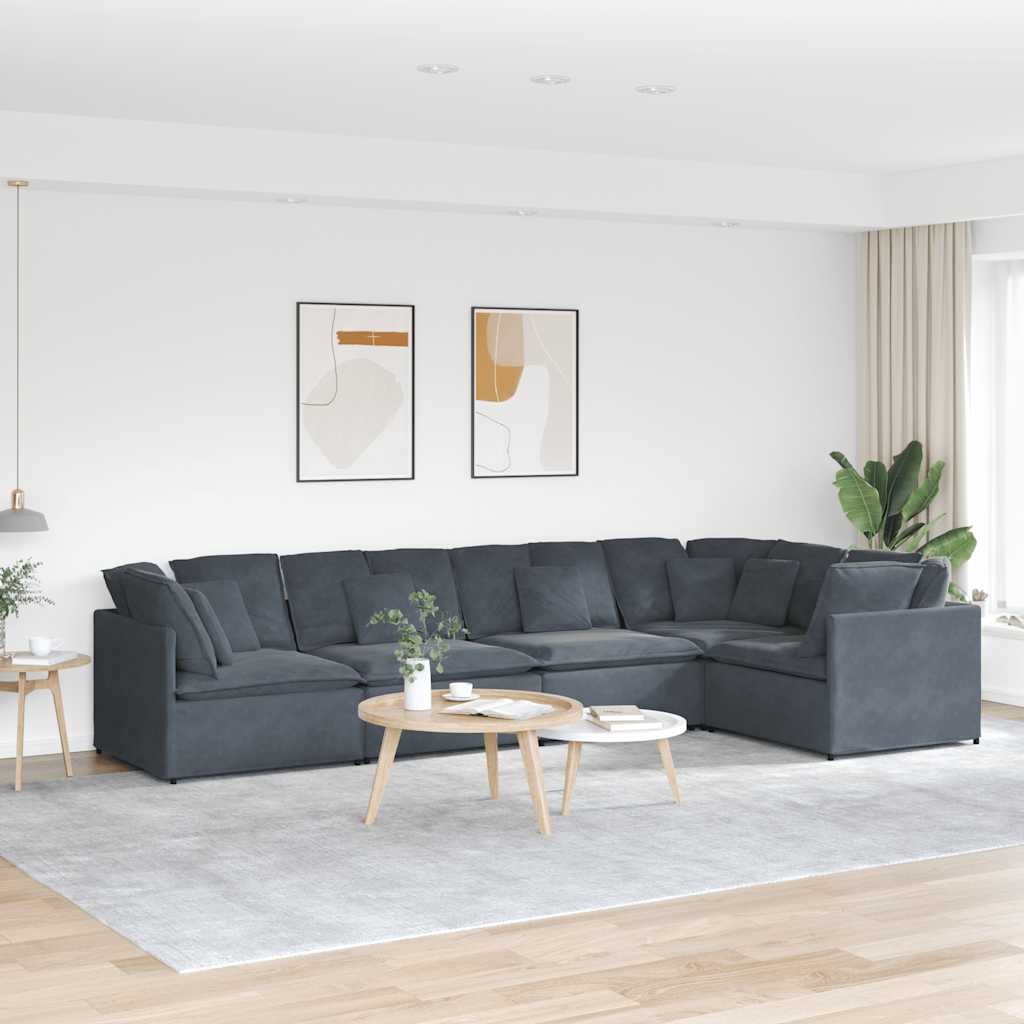 vidaXL Modulares Sofa mit Kissen Samt Dunkelgrau