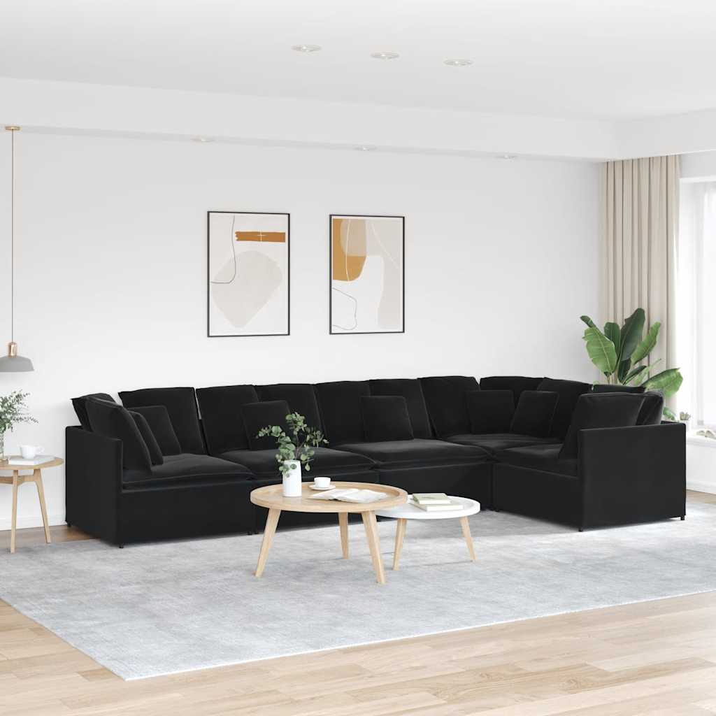 vidaXL Modulares Sofa mit Kissen Samt Schwarz