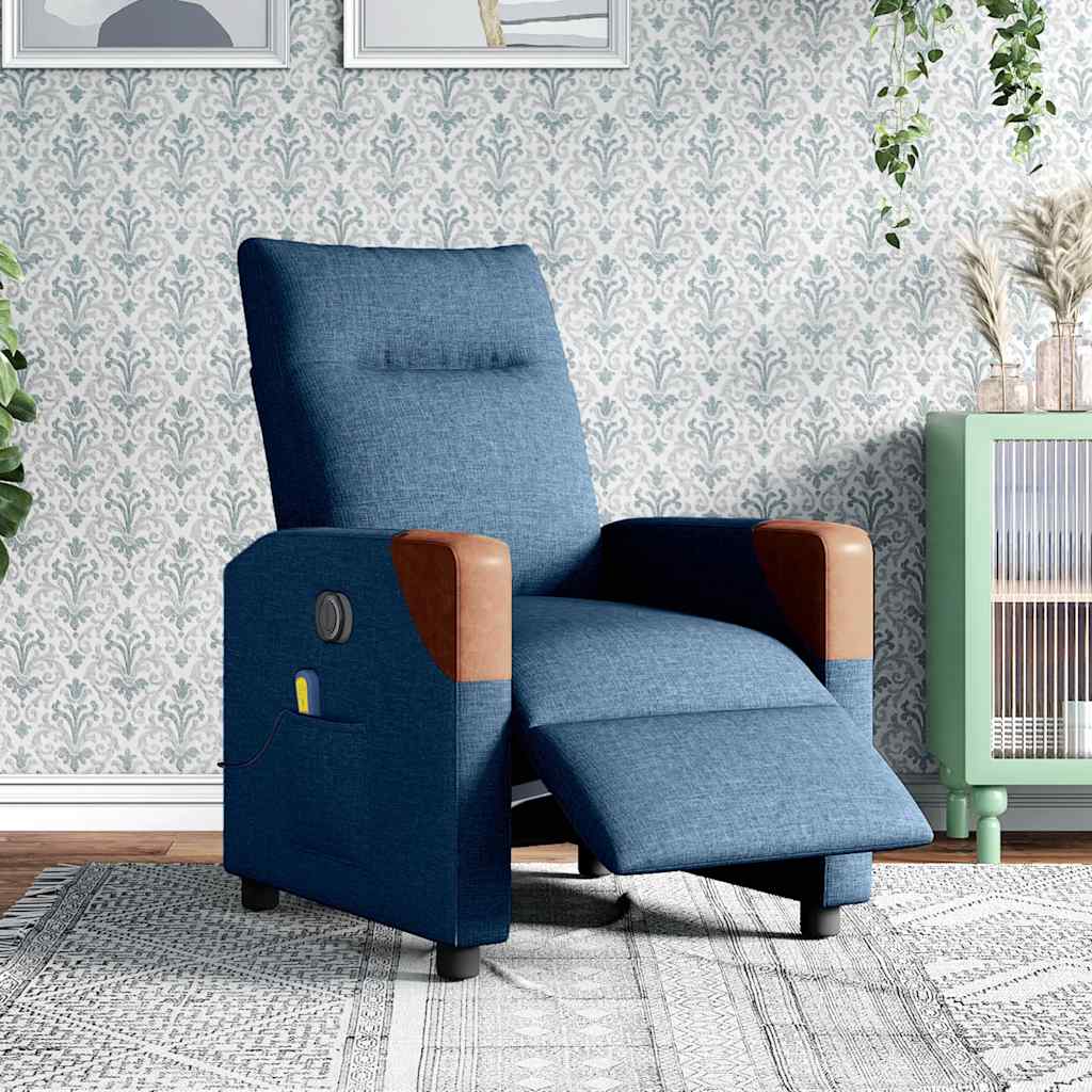 vidaXL Fotoliu de masaj rabatabil, albastru, textil