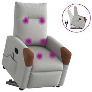 Masažni naslanjač s funkcijo vstajanja sivo blago