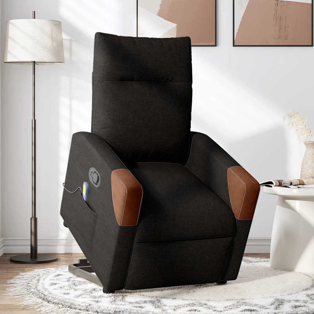 vidaXL Fotoliu rabatabil de masaj, cu ridicare, negru, material textil