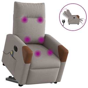 Elektrické zvedací masážní polohovací křeslo taupe textil - obrázek 1