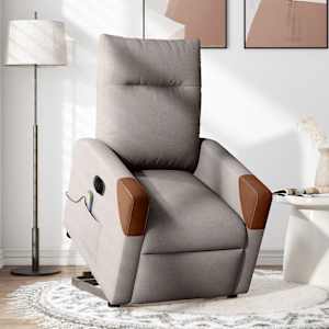 Elektrické zvedací masážní polohovací křeslo taupe textil - obrázek 2